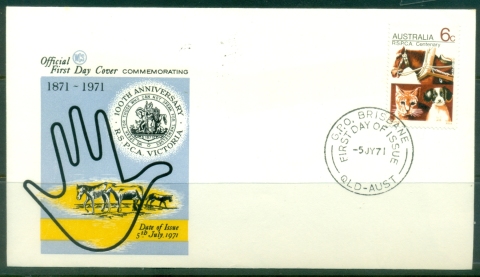 Australia-1971-RSPCA-centenary-Wesley-6c-blue-FDC