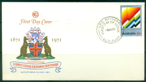 Australia-1971-Sydney-Stock-Exchange-Centenary-Wesley-FDC