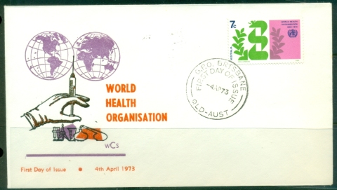 Australia-1973-WHO-World-health-Organisation-Wesley-purple-orange-FDC