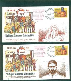 Australia-1980-Ned-Kelley-Siege-of-Glenrowan-Centenary-some-marks-on-surface-2x-FDC-lot50506