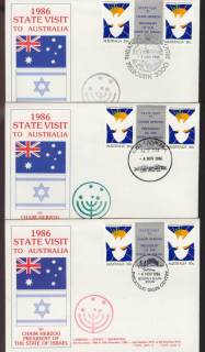 Australia-1986-Herzog-Visit-3x-Gutter-FDC-Lot12459