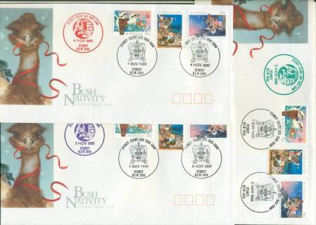 Australia-1990-Sydney-Stamp-Coin-Show-Xmas-Bush-nativity-3xFDC-lot52351