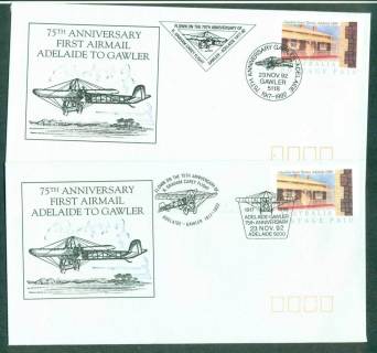 Australia-1992-Adelaide-Gawler-Flight-75th-Anniv-Pictorial-Postmark-FDI-2xPSE-lot52266