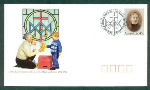 Australia-1992-Birth-Anniv.jpg.-Mary-McKillop-Pictorial-Postmark-FDI-PSE-