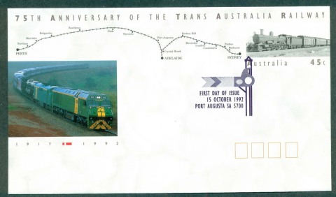 Australia-1992-Trans-Australia-Railway-Pictorial-Postmark-FDI-PSE-lot52273