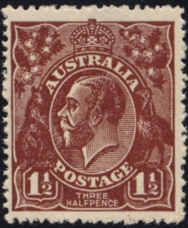 Australia-1919-King-George-V-1-5-pence-red-brown-Large-Multiple-Crown-over-A-P14-Royalty