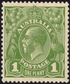 Australia-1926-King-George-V-1-pence-sage-green-Small-Multiple-P14-Royalty