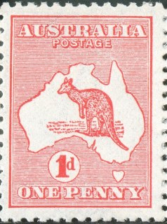 Australia-1913-Kangaroo-Map-1-pence-carmine-II-First-CR-over-A-P12-Animal