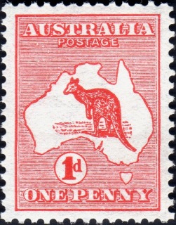 Australia-1913-Kangaroo-Map-1-pence-red-I-First-CR-over-A-P12-Animal