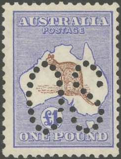 Australia-1913-Kangaroo-Map-1-pound-brown-and-blue-First-CR-over-A-P12-Animal