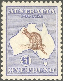 Australia-1913-Kangaroo-Map-1-pound-brown-and-blue-II-First-CR-over-A-P12-Animal