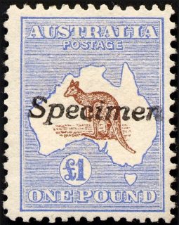 Australia-1913-Kangaroo-Map-1-pound-brown-and-blue-II-First-CR-over-A-P12-Animal_1