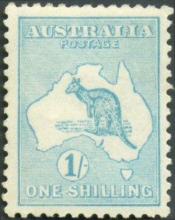 Australia-1913-Kangaroo-Map-1-shilling-blue-green-II-First-CR-over-A-P12-Animal