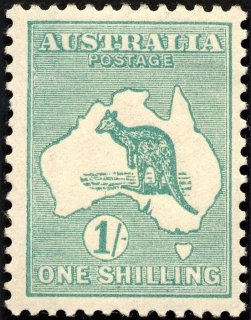 Australia-1913-Kangaroo-Map-1-shilling-emerald-II-First-CR-over-A-P12-Animal