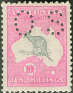 Australia-1913-Kangaroo-Map-10-shilling-grey-and-pink-First-CR-over-A-P12-Animal