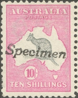 Australia-1913-Kangaroo-Map-10-shilling-grey-and-pink-II-First-CR-over-A-P12-Animal_1