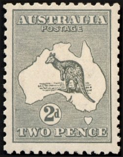 Australia-1913-Kangaroo-Map-2-pence-grey-I-First-CR-over-A-P12-Animal