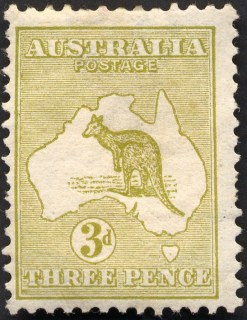 Australia-1913-Kangaroo-Map-3-pence-olive-I-First-CR-over-A-P12-Animal