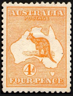 Australia-1913-Kangaroo-Map-4-pence-orange-II-First-CR-over-A-P12-Animal