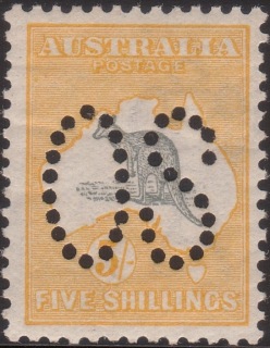 Australia-1913-Kangaroo-Map-5-shilling-grey-and-yellow-First-CR-over-A-P12-Animal