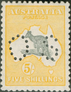 Australia-1913-Kangaroo-Map-5-shilling-grey-and-yellow-First-CR-over-A-P12-Animal_1