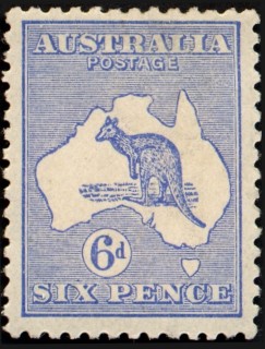 Australia-1913-Kangaroo-Map-6-pence-ultramarine-II-First-CR-over-A-P12-Animal