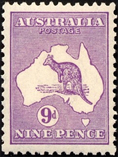 Australia-1913-Kangaroo-Map-9-pence-violet-II-First-CR-over-A-P12-Animal