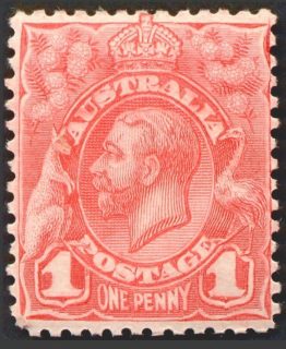 Australia-1913-King-George-V-1-pence-pale-rose-red-P11-Royalty