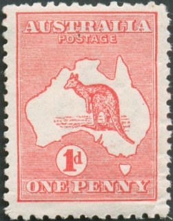 Australia-1914-Kangaroo-Map-1-pence-red-IIA-First-CR-over-A-P12-Animal