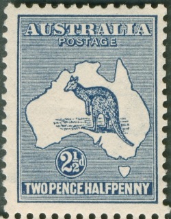 Australia-1915-Kangaroo-Map-2-5-pence-indigo-II-2nd-Single-CR-over-A-P12-Animal