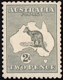 Australia-1915-Kangaroo-Map-2-pence-grey-I-Third-Single-Crown-over-A-P12-Animal