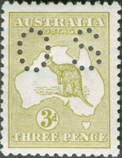 Australia-1915-Kangaroo-Map-3-pence-yellow-olive-I-Third-Single-Crown-over-A-P12-Animal_1