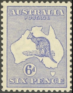 Australia-1915-Kangaroo-Map-6-pence-ultramarine-IIA-2nd-Single-CR-over-A-P12-Animal