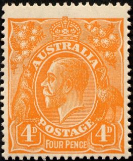 Australia-1915-King-George-V-4-pence-orange-Single-CR-over-A-P14-5-x-14-comb-Royalty