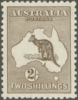 Australia-1916-Kangaroo-Map-2-shilling-brown-II-Third-Single-Crown-over-A-P12-Animal