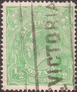 Australia-1916-King-George-V-0-5-pence-green-I-Single-CR-over-A-P14-2-single-line-Royalty