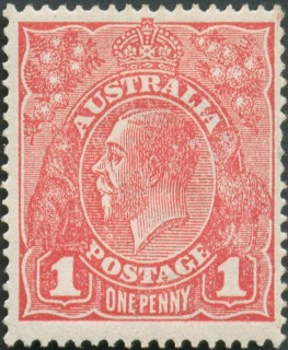 Australia-1916-King-George-V-1-pence-scarlet-I-Single-Crown-over-A-P14-Royalty