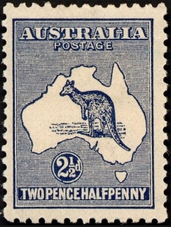 Australia-1917-Kangaroo-Map-2-5-pence-deep-blue-II-Third-Single-Crown-over-A-P12-Animal