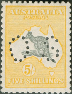 Australia-1918-Kangaroo-Map-5-shilling-grey-and-yellow-II-Third-Single-Crown-over-A-P12-Animal_1