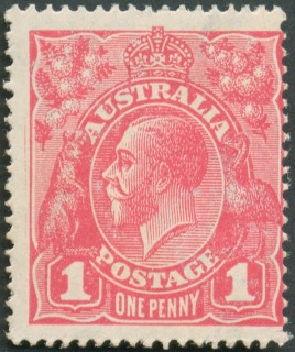 Australia-1918-King-George-V-1-pence-carmine-pink-I-Large-Multiple-Crown-over-A-P14-Royalty