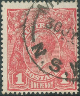 Australia-1918-King-George-V-1-pence-carmine-red-I-Single-CR-over-A-P14-5-x-14-comb-Royalty