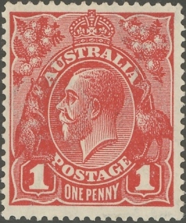 Australia-1918-King-George-V-1-pence-deep-red-I-Large-Multiple-Crown-over-A-P14-Royalty