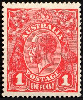 Australia-1918-King-George-V-1-pence-rose-red-III-Single-Crown-over-A-P14-Royalty