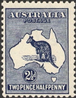 Australia-1919-Kangaroo-Map-2-5-pence-deep-indigo-II-Third-Single-Crown-over-A-P12-Animal