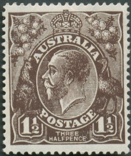 Australia-1919-King-George-V-1-5-pence-black-brown-Large-Multiple-Crown-over-A-P14-Royalty