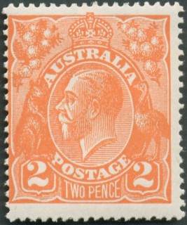 Australia-1920-King-George-V-2-pence-brown-orange-Single-Crown-over-A-P14-Royalty