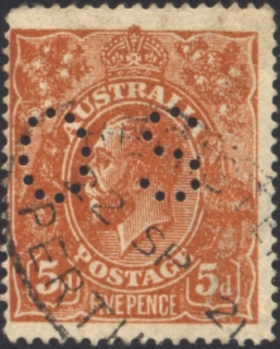 Australia-1920-King-George-V-5-pence-chestnut-I-Single-CR-over-A-P14-25-line-Royalty