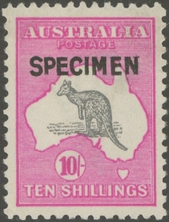 Australia-1921-Kangaroo-Map-10-shilling-grey-and-pink-II-Third-Single-Crown-over-A-P12-Animal