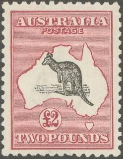 Australia-1921-Kangaroo-Map-2-pound-grey-and-crimson-II-Third-Single-Crown-over-A-P12-Animal