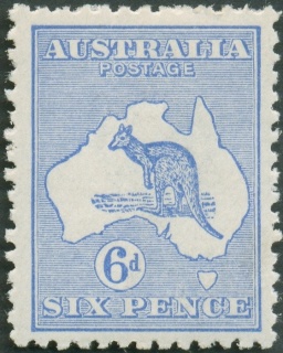 Australia-1921-Kangaroo-Map-6-pence-bright-ultramarine-IIB-Third-Single-Crown-over-A-P12-Animal